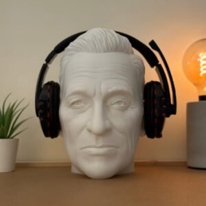 3D Bust of Bruce Springsteen in white, multifunctional stand for headphones, glasses, and caps. Measures 24 cm, ideal for collectors.
