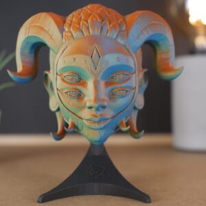 Discover our 3D bust of Hellequin, an artistic piece with details and vibrant colors. Perfect for decor. Get yours and transform your space!